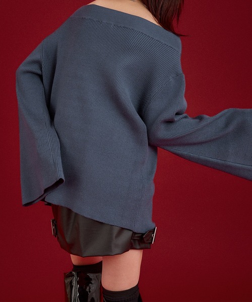 Ellno de Mavie（エルノデメヴィ）の「ワイドクルーネックジップニット（ニット/セーター・レディース・ブルーグレー/ブラック・FREE）」の11枚目の写真
