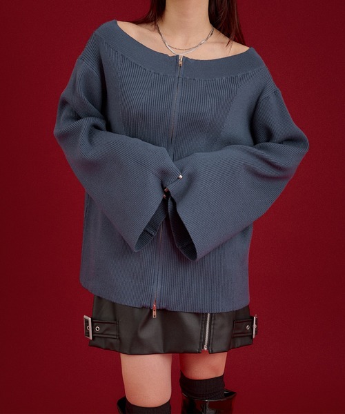 Ellno de Mavie（エルノデメヴィ）の「ワイドクルーネックジップニット（ニット/セーター・レディース・ブルーグレー/ブラック・FREE）」の13枚目の写真