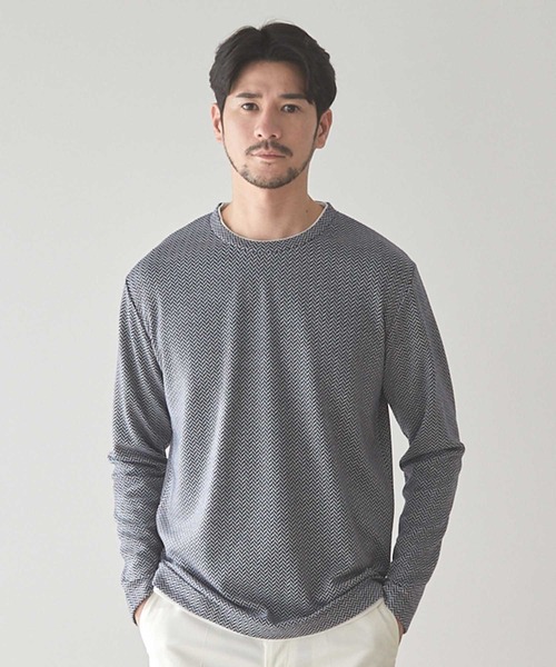 UNION STATION(ユニオンステーション)の「ウェーブジャガード柄フェイクレイヤードクルーTee(Tシャツ/カットソー・メンズ・ネイビー/グレー/ネイビー系・L/LL/M)」の3枚目の写真