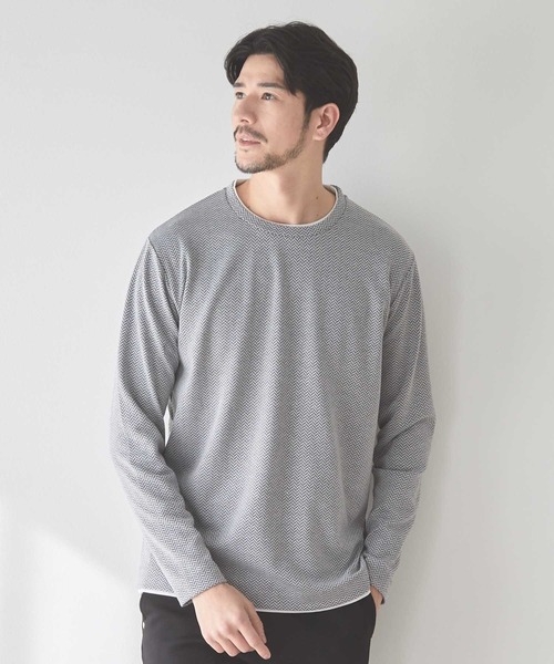 UNION STATION(ユニオンステーション)の「ウェーブジャガード柄フェイクレイヤードクルーTee(Tシャツ/カットソー・メンズ・ネイビー/グレー/ネイビー系・L/LL/M)」の4枚目の写真