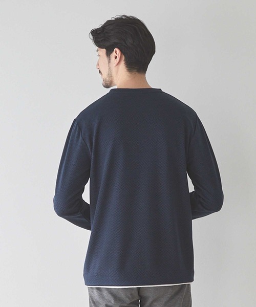 UNION STATION(ユニオンステーション)の「ウェーブジャガード柄フェイクレイヤードクルーTee(Tシャツ/カットソー・メンズ・ネイビー/グレー/ネイビー系・L/LL/M)」の10枚目の写真