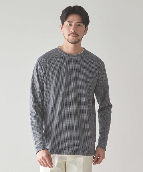 UNION STATION(ユニオンステーション)の「ウェーブジャガード柄フェイクレイヤードクルーTee(Tシャツ/カットソー・メンズ・ネイビー/グレー/ネイビー系・L/LL/M)」の13枚目の写真