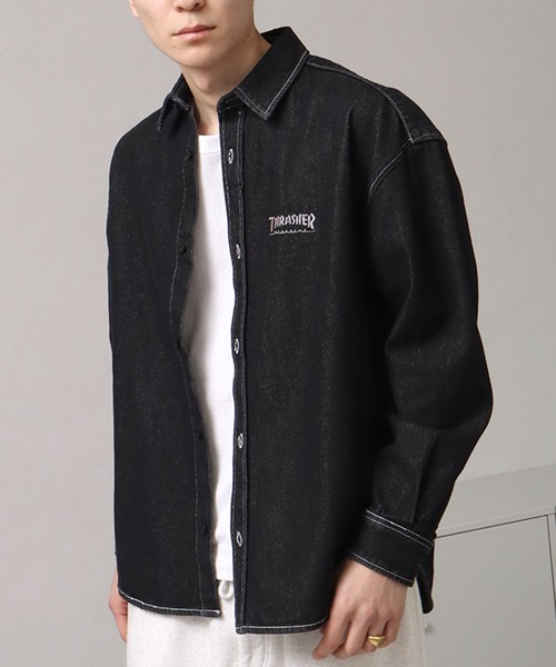 THRASHER(スラッシャー)の「【THRASHER/スラッシャー】ワンポイント刺繍ロゴ レギュラーカラー 長袖デニムシャツ(シャツ/ブラウス・メンズ・サックスブルー/インディゴブルー/ブラック・M/L/XL)」の16枚目の写真