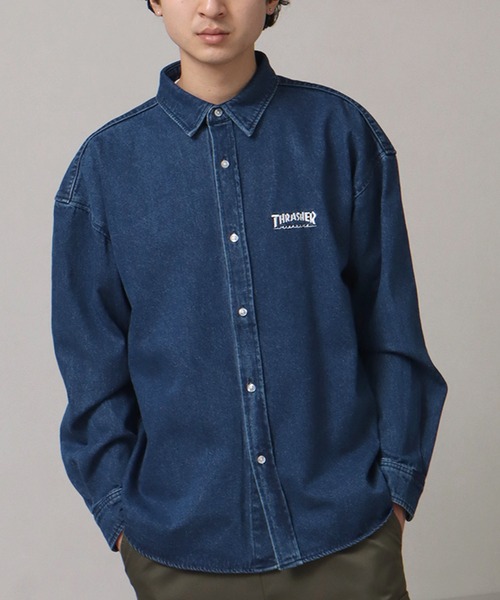 THRASHER(スラッシャー)の「【THRASHER/スラッシャー】ワンポイント刺繍ロゴ レギュラーカラー 長袖デニムシャツ(シャツ/ブラウス・メンズ・サックスブルー/インディゴブルー/ブラック・M/L/XL)」の22枚目の写真