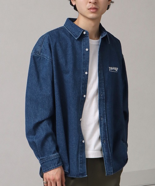 THRASHER(スラッシャー)の「【THRASHER/スラッシャー】ワンポイント刺繍ロゴ レギュラーカラー 長袖デニムシャツ(シャツ/ブラウス・メンズ・サックスブルー/インディゴブルー/ブラック・M/L/XL)」の21枚目の写真