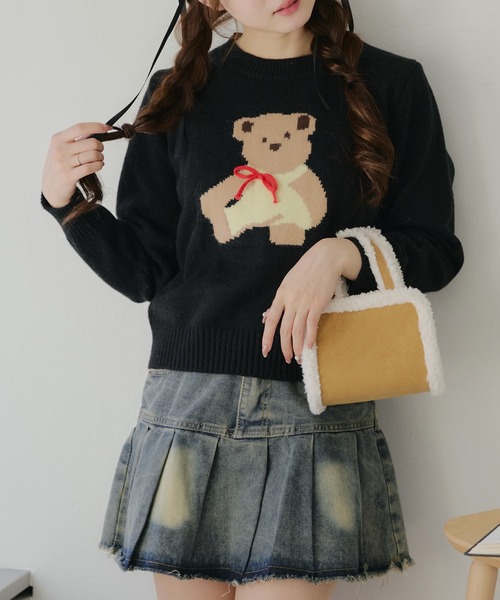 くまリボンジャガードニット（ニット/セーター）｜continuer de NICE