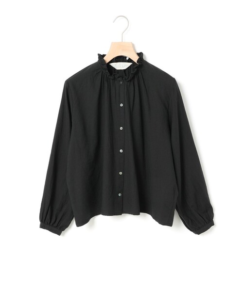 MidiUmi(ミディウミ)の「MidiUmi フリルカラーギャザーネックシャツ(シャツ/ブラウス・レディース・ブラック/オフホワイト・FREE)」の1枚目の写真