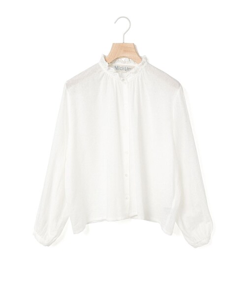 MidiUmi(ミディウミ)の「MidiUmi フリルカラーギャザーネックシャツ(シャツ/ブラウス・レディース・ブラック/オフホワイト・FREE)」の9枚目の写真