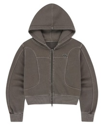 『mahagrid/マハグリッド』 PIGMENT WASHED BIKER CROP ZIP-UP HOODIE/ピグメントウォッシュドバイカークロップ ジップアップ パーカー