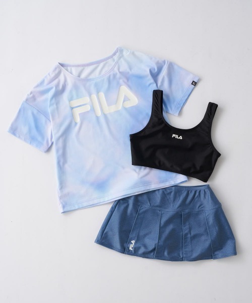 FILA(フィラ)の「ロゴTシャツ付き 3点セット水着(水着・キッズ・パープル/サックスブルー・160/150/140/130/170)」の2枚目の写真