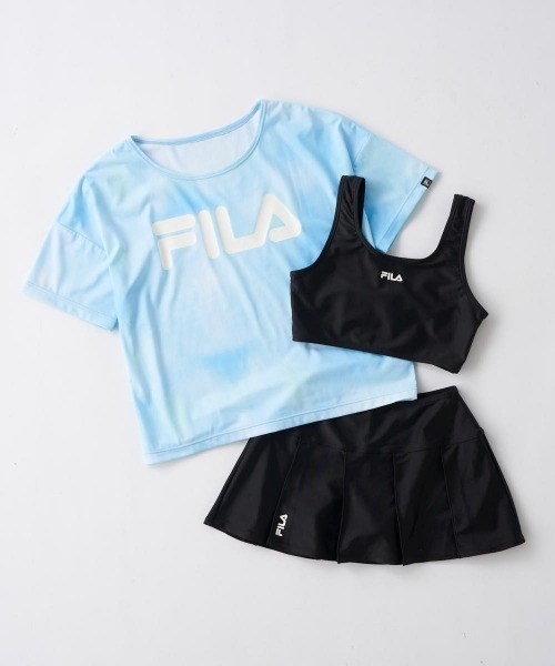 FILA(フィラ)の「ロゴTシャツ付き 3点セット水着(水着・キッズ・パープル/サックスブルー・160/150/140/130/170)」の1枚目の写真