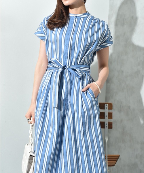 INTERPLANET（インタープラネット）の「ストライプ半袖シャツワンピース（ワンピース・レディース・サックスブルー/ブルー・FREE）」の9枚目の写真