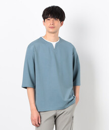 フェイクレイヤード キーネックTシャツ 七分袖