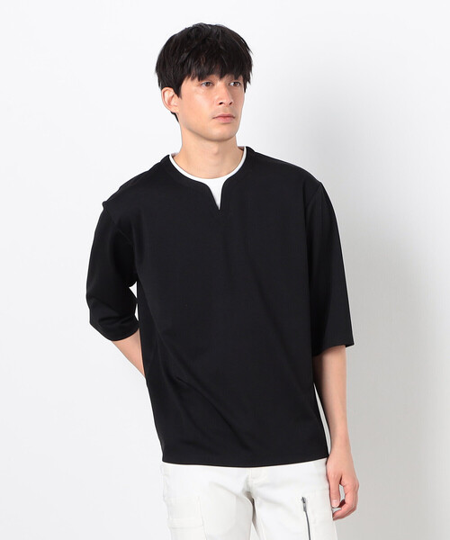 COMME CA ISM（コムサイズム）の「フェイクレイヤード キーネックＴシャツ 七分袖（Tシャツ/カットソー・メンズ・ブラック/ブルー/ネイビー/ホワイト・MEDIUM/LARGE/X-LARGE）」の2枚目の写真