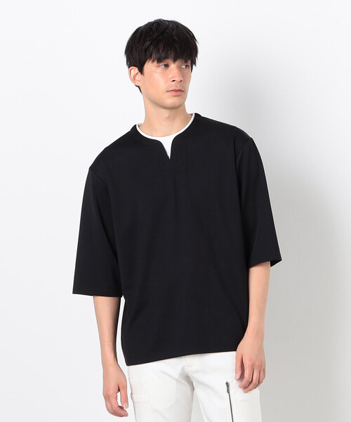 COMME CA ISM（コムサイズム）の「フェイクレイヤード キーネックＴシャツ 七分袖（Tシャツ/カットソー・メンズ・ブラック/ブルー/ネイビー/ホワイト・MEDIUM/LARGE/X-LARGE）」の5枚目の写真