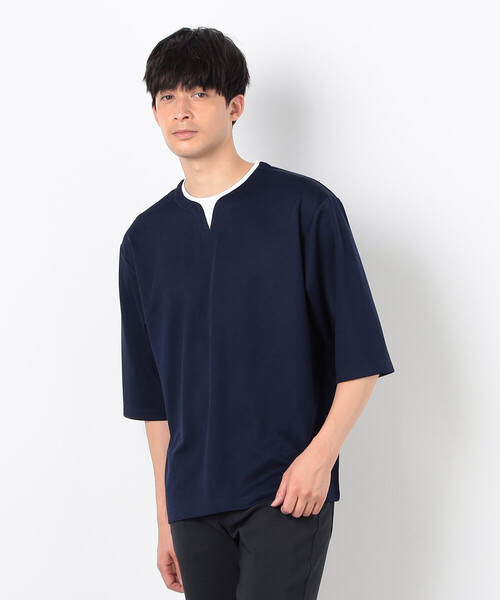 COMME CA ISM（コムサイズム）の「フェイクレイヤード キーネックＴシャツ 七分袖（Tシャツ/カットソー・メンズ・ブラック/ブルー/ネイビー/ホワイト・MEDIUM/LARGE/X-LARGE）」の8枚目の写真