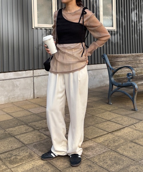 ISOOK(アイスー)の「【ISOOK / アイスー】2ピースレイヤードニットカットソー / アシンメトリー 長袖 クルーネック セットアイテム ZOZOTOWN限定(Tシャツ/カットソー・レディース・チャコール/アイボリー/ブラック・FREE)」の6枚目の写真