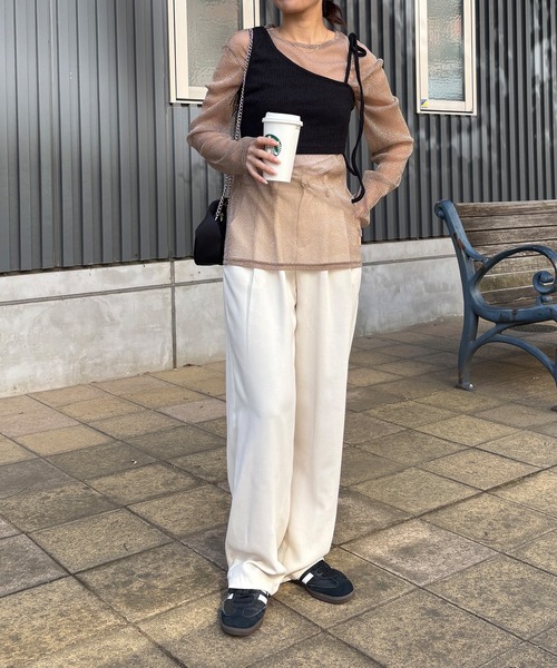 ISOOK(アイスー)の「【ISOOK / アイスー】2ピースレイヤードニットカットソー / アシンメトリー 長袖 クルーネック セットアイテム ZOZOTOWN限定(Tシャツ/カットソー・レディース・チャコール/アイボリー/ブラック・FREE)」の5枚目の写真