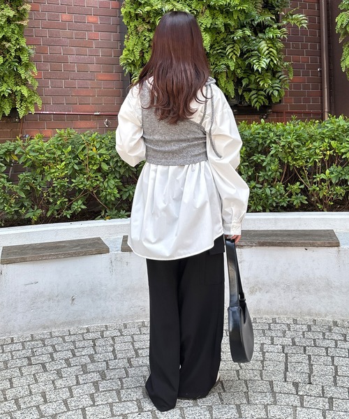 ISOOK(アイスー)の「【ISOOK / アイスー】2ピースレイヤードニットカットソー / アシンメトリー 長袖 クルーネック セットアイテム ZOZOTOWN限定(Tシャツ/カットソー・レディース・チャコール/アイボリー/ブラック・FREE)」の11枚目の写真