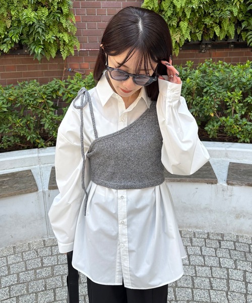 ISOOK(アイスー)の「【ISOOK / アイスー】2ピースレイヤードニットカットソー / アシンメトリー 長袖 クルーネック セットアイテム ZOZOTOWN限定(Tシャツ/カットソー・レディース・チャコール/アイボリー/ブラック・FREE)」の15枚目の写真