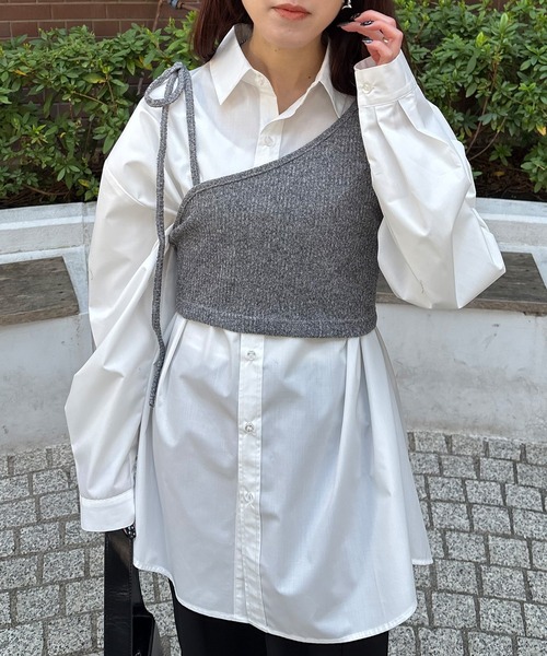 ISOOK(アイスー)の「【ISOOK / アイスー】2ピースレイヤードニットカットソー / アシンメトリー 長袖 クルーネック セットアイテム ZOZOTOWN限定(Tシャツ/カットソー・レディース・チャコール/アイボリー/ブラック・FREE)」の14枚目の写真