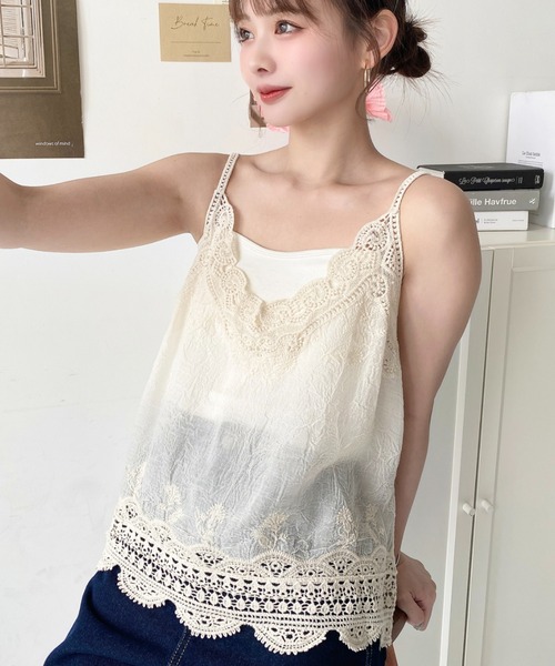 セール】インド綿刺繍キャミブラウス（キャミソール）｜moment+