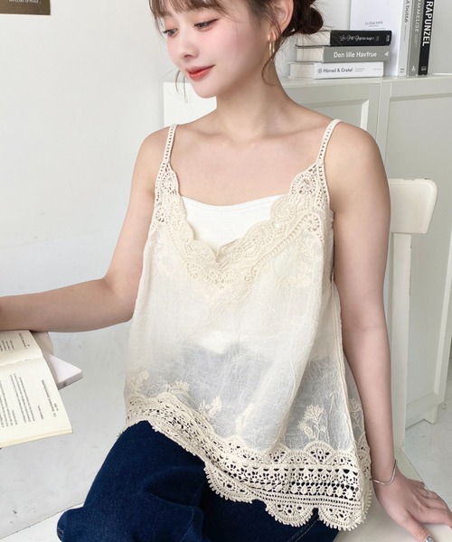 Salute 花柄刺繍 シフォンキャミソール Salute 花刺繍キャミソール 未使用 【公式通販】