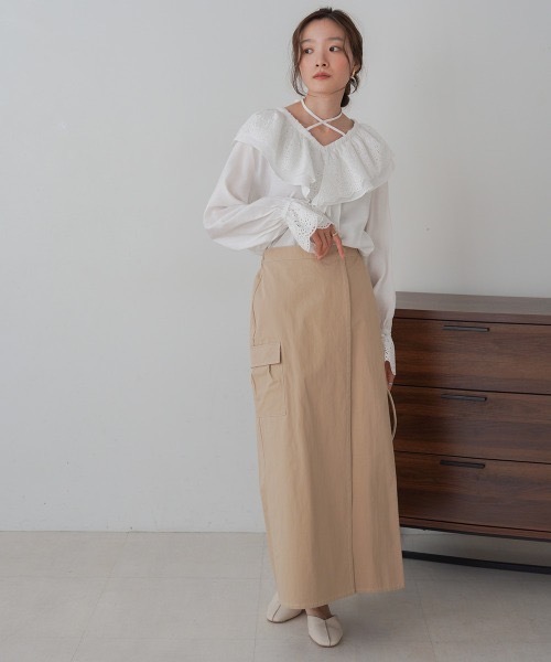 Bab（バブ）の「ビックカラーレースブラウス（シャツ/ブラウス・レディース・ベージュ/オフホワイト・MEDIUM）」の19枚目の写真