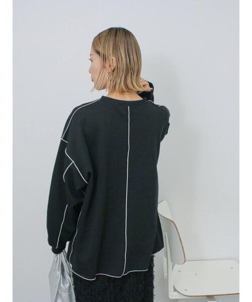 Samansa Mos2 blue（サマンサモスモスブルー）の「◎配色メロウ裏毛プルオーバー（Tシャツ/カットソー・レディース・ブラック/トップグレー/キナリ・F）」の4枚目の写真