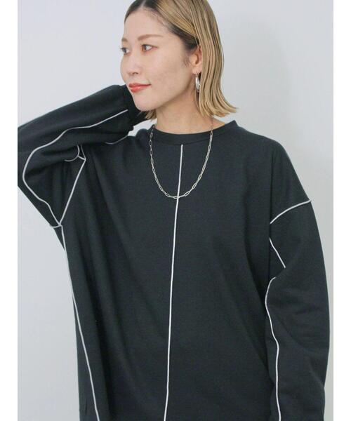 Samansa Mos2 blue（サマンサモスモスブルー）の「◎配色メロウ裏毛プルオーバー（Tシャツ/カットソー・レディース・ブラック/トップグレー/キナリ・F）」の5枚目の写真