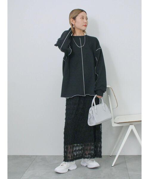 Samansa Mos2 blue（サマンサモスモスブルー）の「◎配色メロウ裏毛プルオーバー（Tシャツ/カットソー・レディース・ブラック/トップグレー/キナリ・F）」の7枚目の写真