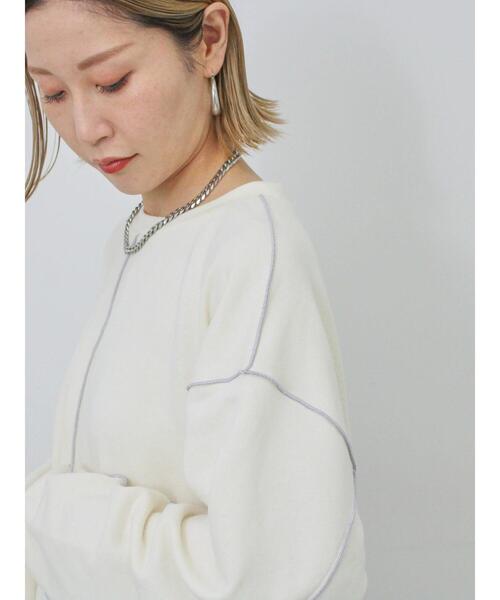 Samansa Mos2 blue（サマンサモスモスブルー）の「◎配色メロウ裏毛プルオーバー（Tシャツ/カットソー・レディース・ブラック/トップグレー/キナリ・F）」の9枚目の写真