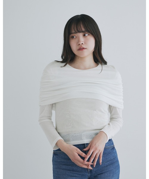 kiehtova（キエトヴァ）の「【kiehtova】SHEER COVER LONG TEE/シアーカバーロング ティーシャツ（Tシャツ/カットソー・レディース・ブラック/ホワイト・FREE）」の3枚目の写真