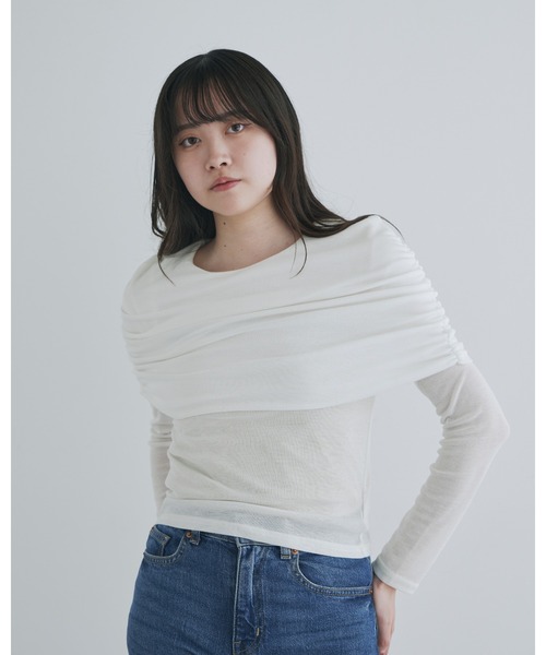 kiehtova（キエトヴァ）の「【kiehtova】SHEER COVER LONG TEE/シアーカバーロング ティーシャツ（Tシャツ/カットソー・レディース・ブラック/ホワイト・FREE）」の4枚目の写真