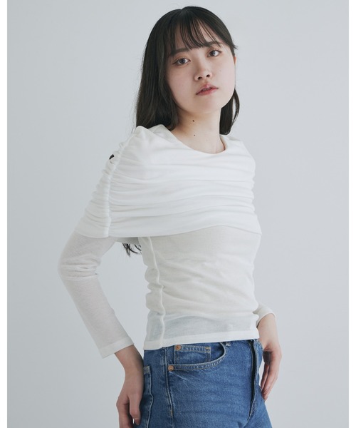 kiehtova（キエトヴァ）の「【kiehtova】SHEER COVER LONG TEE/シアーカバーロング ティーシャツ（Tシャツ/カットソー・レディース・ブラック/ホワイト・FREE）」の5枚目の写真