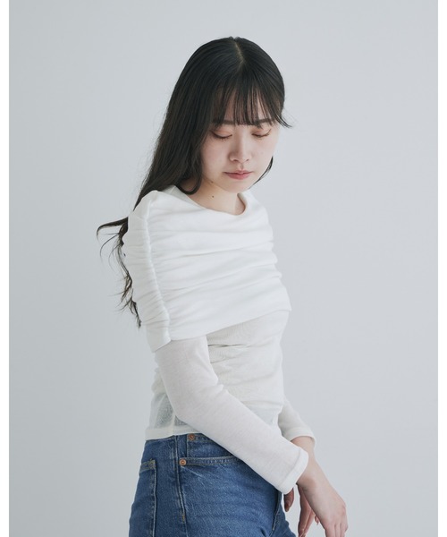 kiehtova（キエトヴァ）の「【kiehtova】SHEER COVER LONG TEE/シアーカバーロング ティーシャツ（Tシャツ/カットソー・レディース・ブラック/ホワイト・FREE）」の6枚目の写真