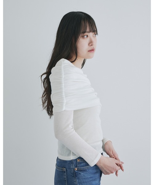 kiehtova（キエトヴァ）の「【kiehtova】SHEER COVER LONG TEE/シアーカバーロング ティーシャツ（Tシャツ/カットソー・レディース・ブラック/ホワイト・FREE）」の7枚目の写真