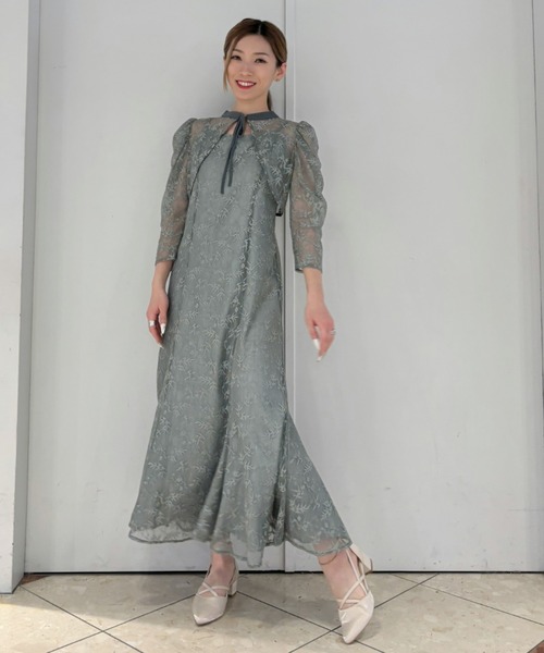 Cupid Heart（キューピッドハート）の「【Cupid Heart】結婚式用！ラメレースボレロセットワンピース（ドレス・レディース・ブラック/ミント/イエロー・MEDIUM）」の2枚目の写真