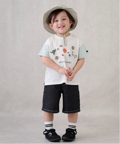 petit main（プティマイン）の「ペインターハーフパンツ（デニムパンツ・キッズ・オフホワイト/ブルー/チャコール・100cm/110cm/90cm/130cm/120cm/80ｃｍ）」の3枚目の写真