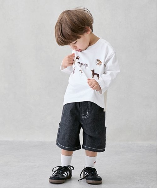 petit main(プティマイン)の「ペインターハーフパンツ(デニムパンツ・キッズ・オフホワイト/ブルー/チャコール・100cm/110cm/90cm/130cm/120cm/80cm)」の5枚目の写真