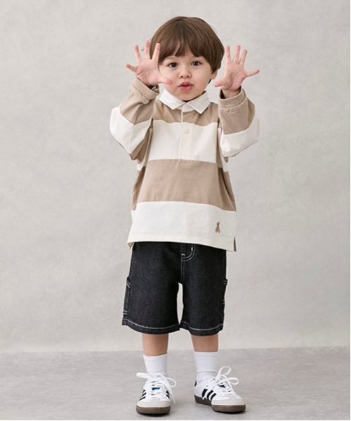 petit main(プティマイン)の「ペインターハーフパンツ(デニムパンツ・キッズ・オフホワイト/ブルー/チャコール・100cm/110cm/90cm/130cm/120cm/80cm)」の6枚目の写真