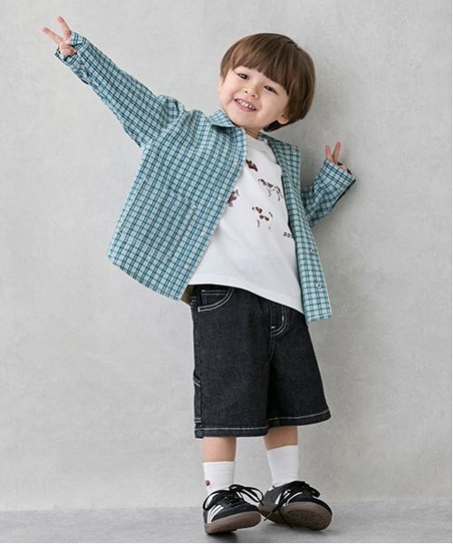 petit main(プティマイン)の「ペインターハーフパンツ(デニムパンツ・キッズ・オフホワイト/ブルー/チャコール・100cm/110cm/90cm/130cm/120cm/80cm)」の12枚目の写真