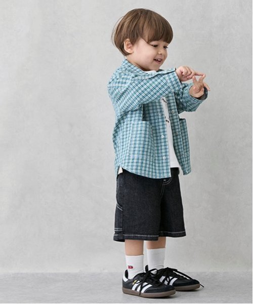 petit main(プティマイン)の「ペインターハーフパンツ(デニムパンツ・キッズ・オフホワイト/ブルー/チャコール・100cm/110cm/90cm/130cm/120cm/80cm)」の14枚目の写真
