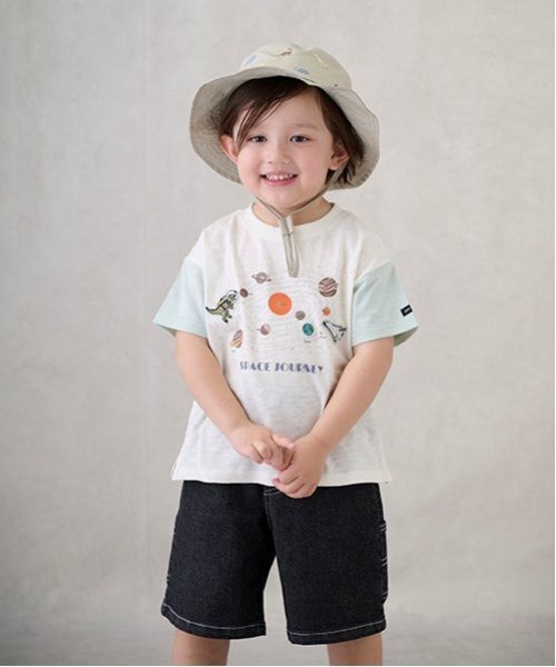 petit main（プティマイン）の「ペインターハーフパンツ（デニムパンツ・キッズ・オフホワイト/ブルー/チャコール・100cm/110cm/90cm/130cm/120cm/80ｃｍ）」の4枚目の写真