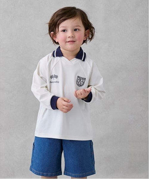 petit main（プティマイン）の「ペインターハーフパンツ（デニムパンツ・キッズ・オフホワイト/ブルー/チャコール・100cm/110cm/90cm/130cm/120cm/80ｃｍ）」の6枚目の写真