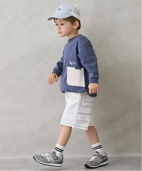 petit main（プティマイン）の「ペインターハーフパンツ（デニムパンツ・キッズ・オフホワイト/ブルー/チャコール・100cm/110cm/90cm/130cm/120cm/80ｃｍ）」の18枚目の写真