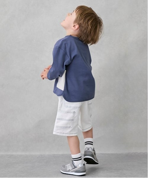 petit main（プティマイン）の「ペインターハーフパンツ（デニムパンツ・キッズ・オフホワイト/ブルー/チャコール・100cm/110cm/90cm/130cm/120cm/80ｃｍ）」の17枚目の写真