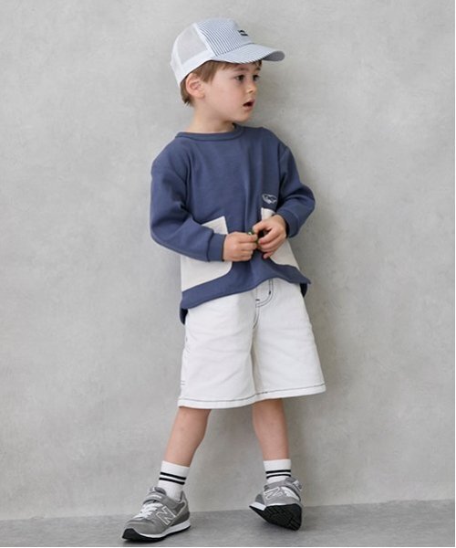 petit main（プティマイン）の「ペインターハーフパンツ（デニムパンツ・キッズ・オフホワイト/ブルー/チャコール・100cm/110cm/90cm/130cm/120cm/80ｃｍ）」の16枚目の写真