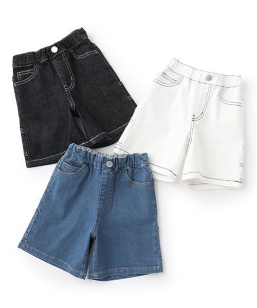 petit main（プティマイン）の「ペインターハーフパンツ（デニムパンツ・キッズ・オフホワイト/ブルー/チャコール・100cm/110cm/90cm/130cm/120cm/80ｃｍ）」の5枚目の写真