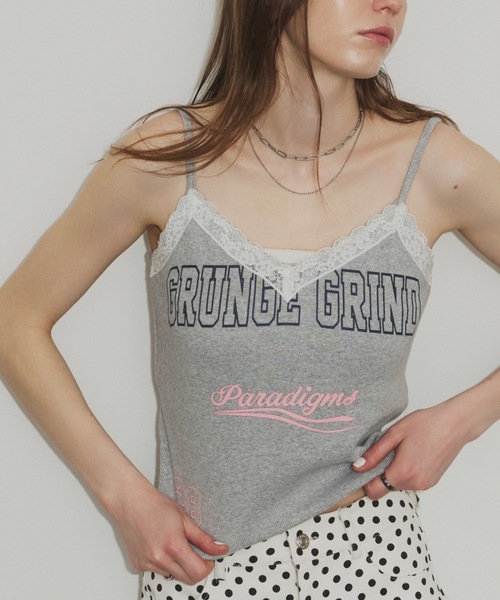 SHAGGIE（シャギー）の「グランジロゴレースキャミソールトップス（キャミソール・レディース・グレー/ホワイト/ピンク・FREE）」の10枚目の写真